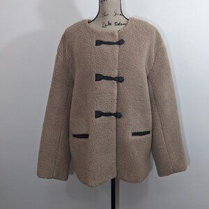 $268 NWT J. Crew TOGGLE SHERPA COAT Jacket Beige size Large L